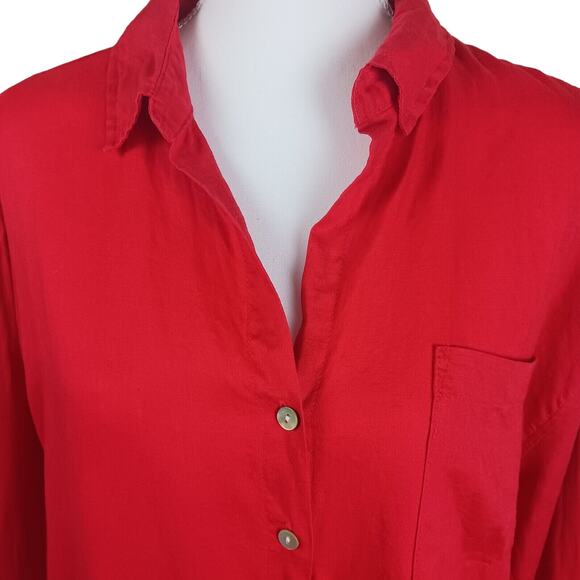 Christian Siriano Linen Shirt Women Medium Bright Red Oversized Minimalist Tunic - Picture 7 of 16
